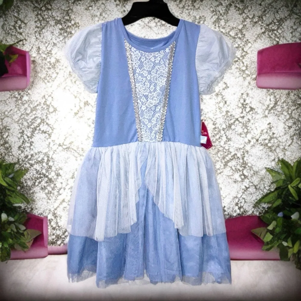 Disney Cinderella Girls Dress Blue White Tutu Skirt Princess Costume Sz M 7-8
